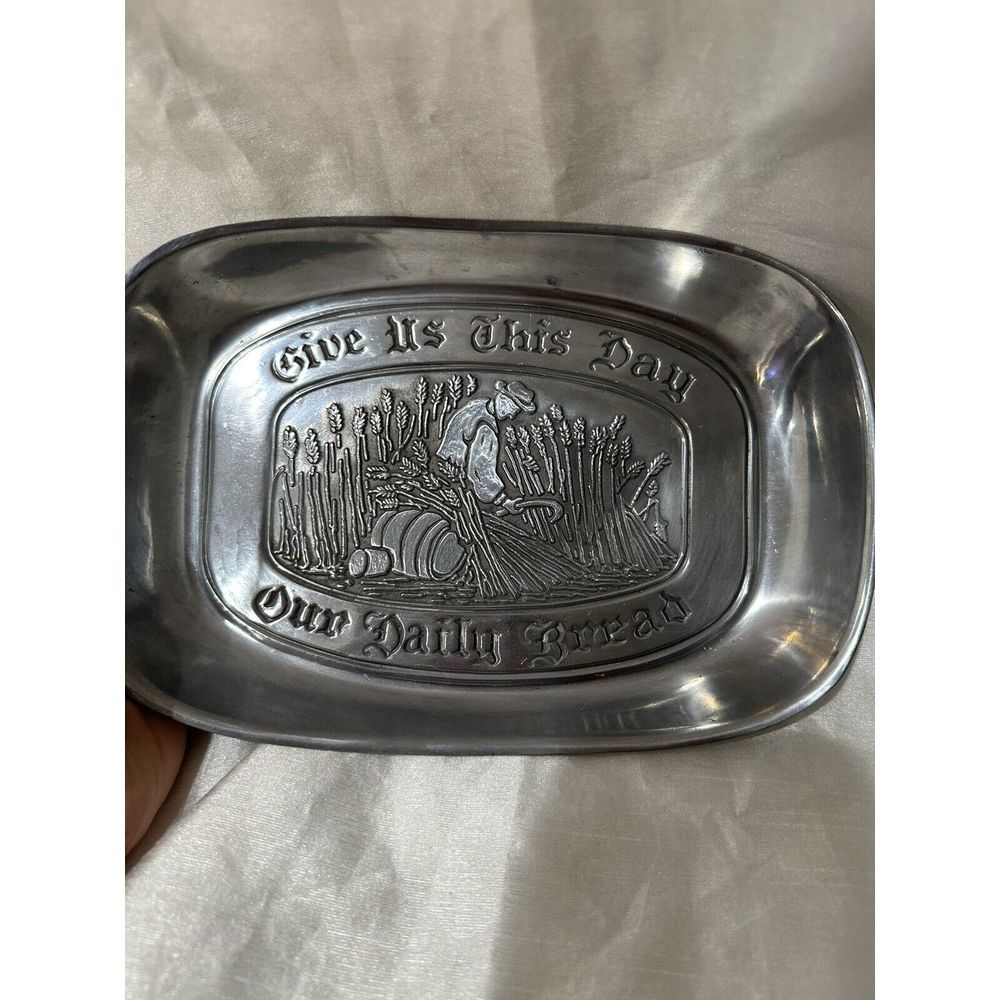 Vintage Wilton Armetale Pewter Give Us This Day Our Daily Bread Tray